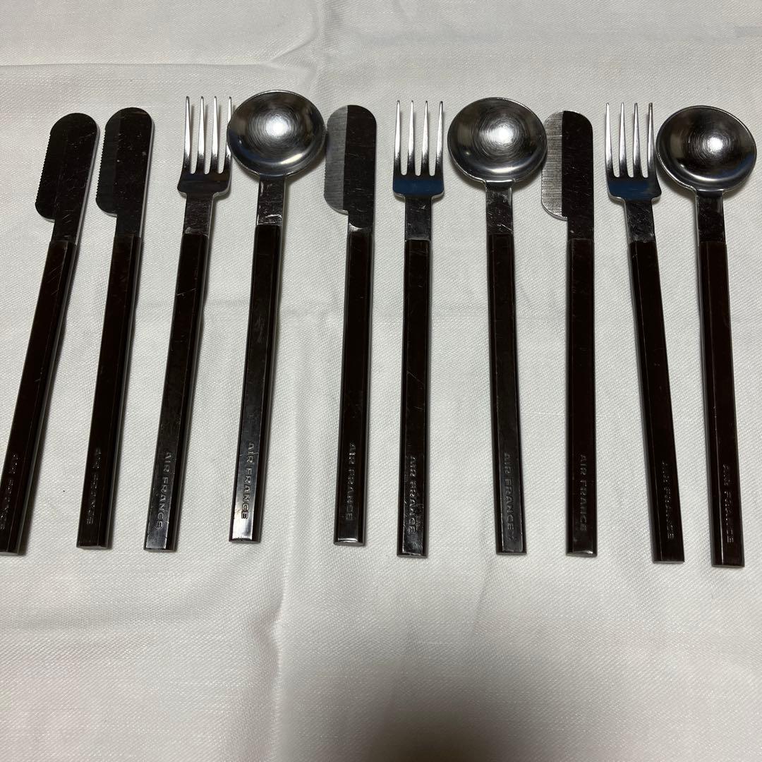 AIR FRANCE エールフランス　機内食　カトラリーセット3セット➕ナイフ1 エールフランスのナイフ・フォーク・スプーンは組み合わせて飛行機に
