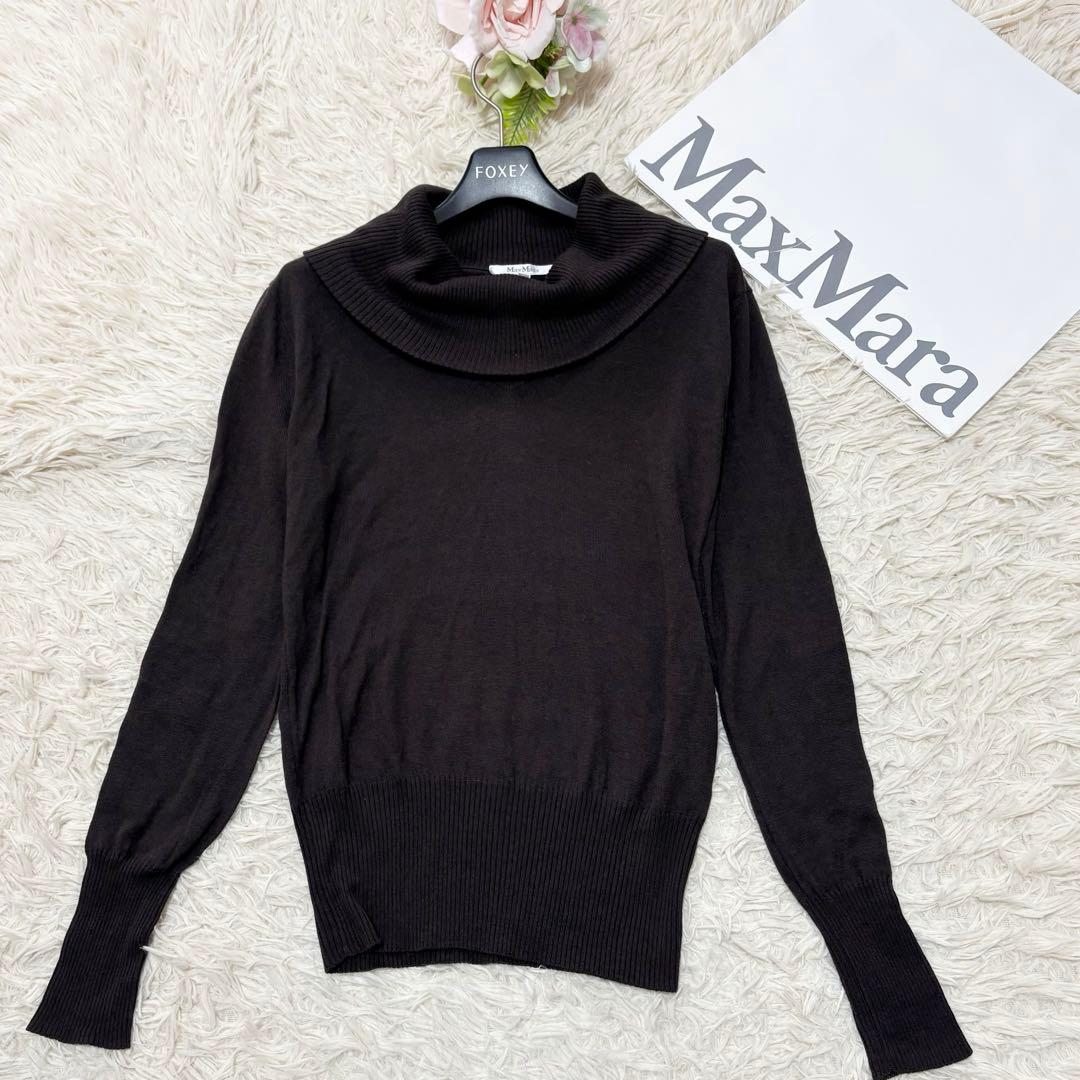 マックスマーラ　最高級白タグ　シルクカシミヤ　タートルネックニット　ブラウン　S