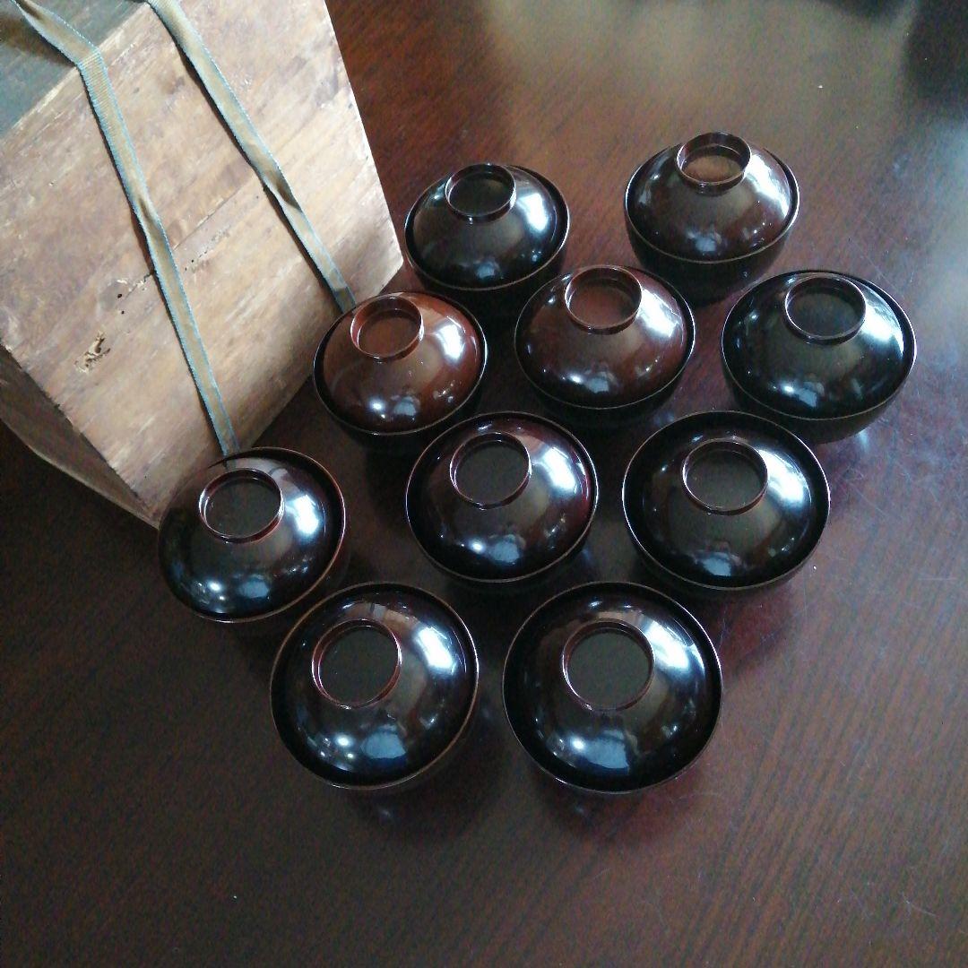 京都蒔絵　長野横笛　金蒔絵紅葉紋吸物椀　10客　10.3cm　江戸後期