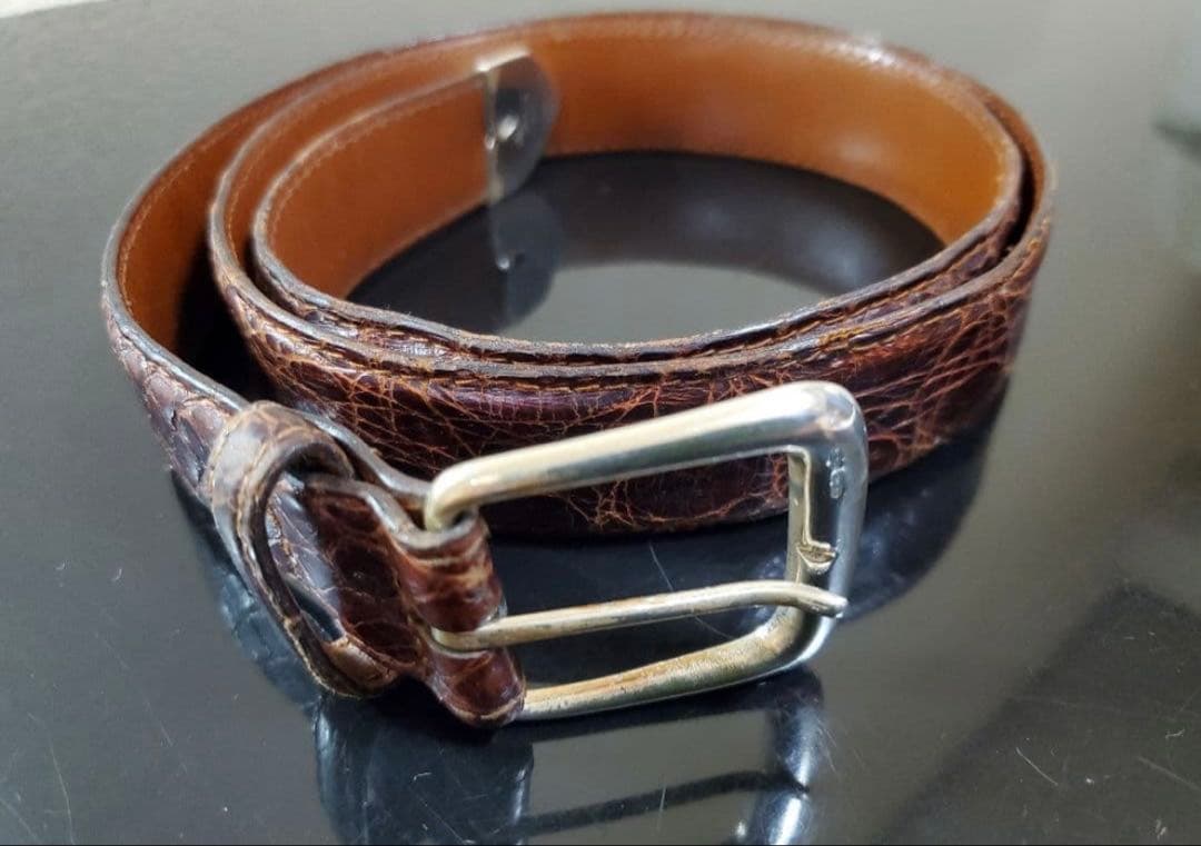 Malo イタリア製　シルバー925 クロコダイルベルト ブラウン 85cm