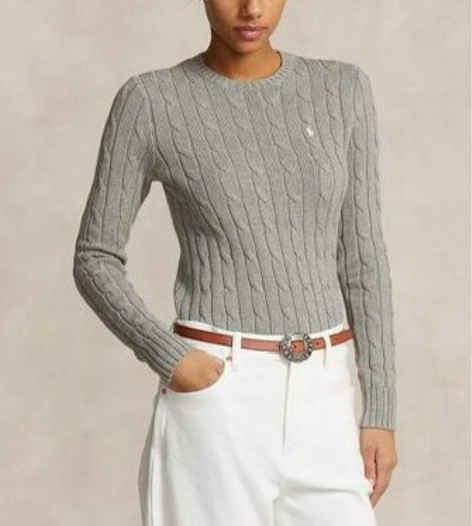 ポロ ラルフ ローレ　ケーブルニットコットンクルーネックセーター　グレー POLO RALPH LAUREN（ポロ ラルフ ローレン）の「ケーブルニット