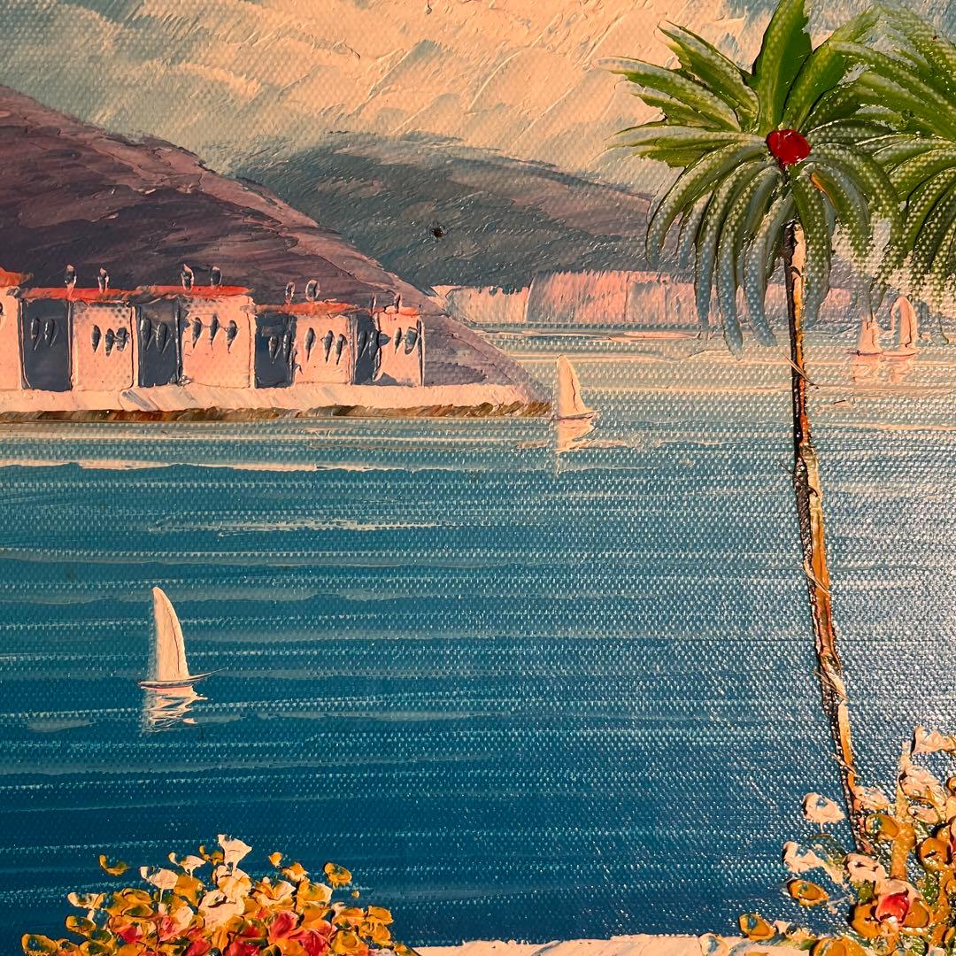 手書き油絵 地中海の風景 絵画 インテリア 油彩画 - メルカリ