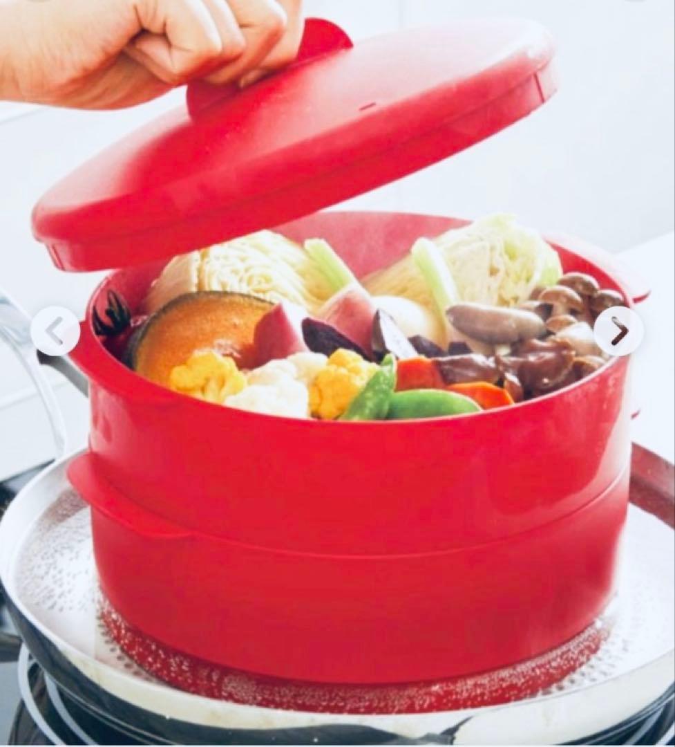 【新品】Tupperware 赤い蒸し器