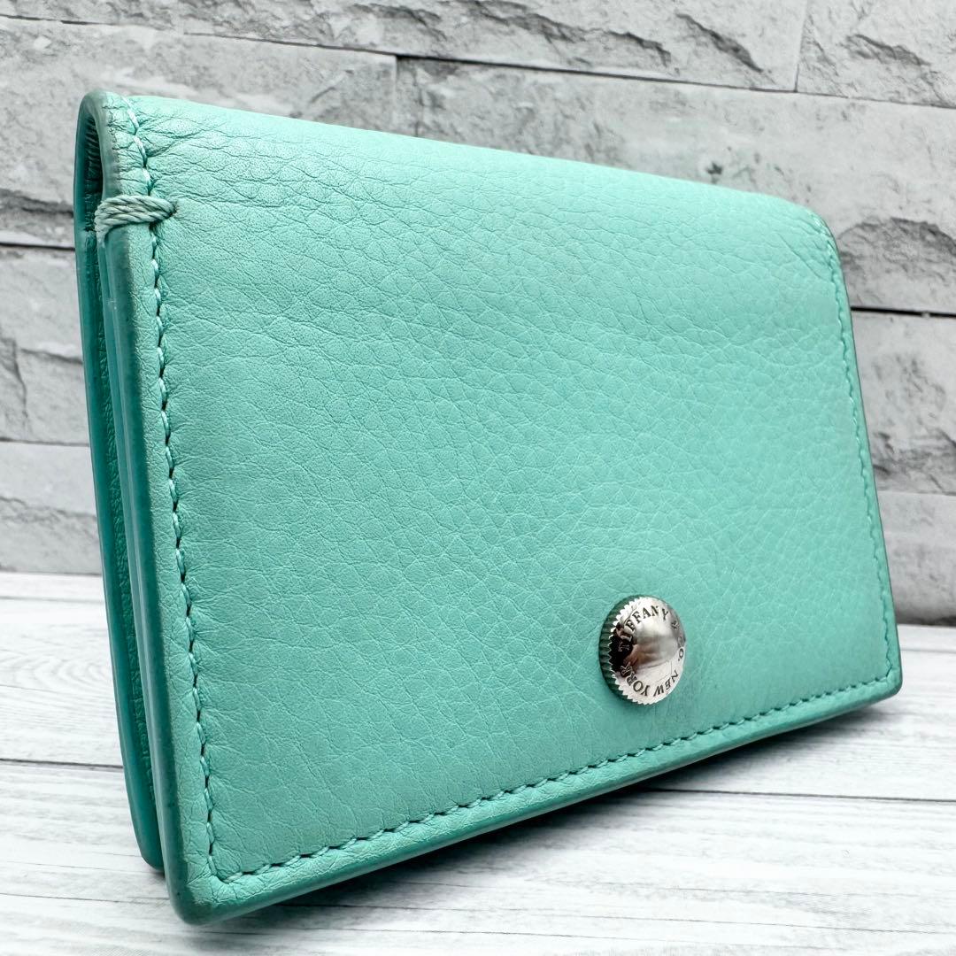 【美品】TIFFANY 名刺入れ カードケース ブルー　レザー　レディース