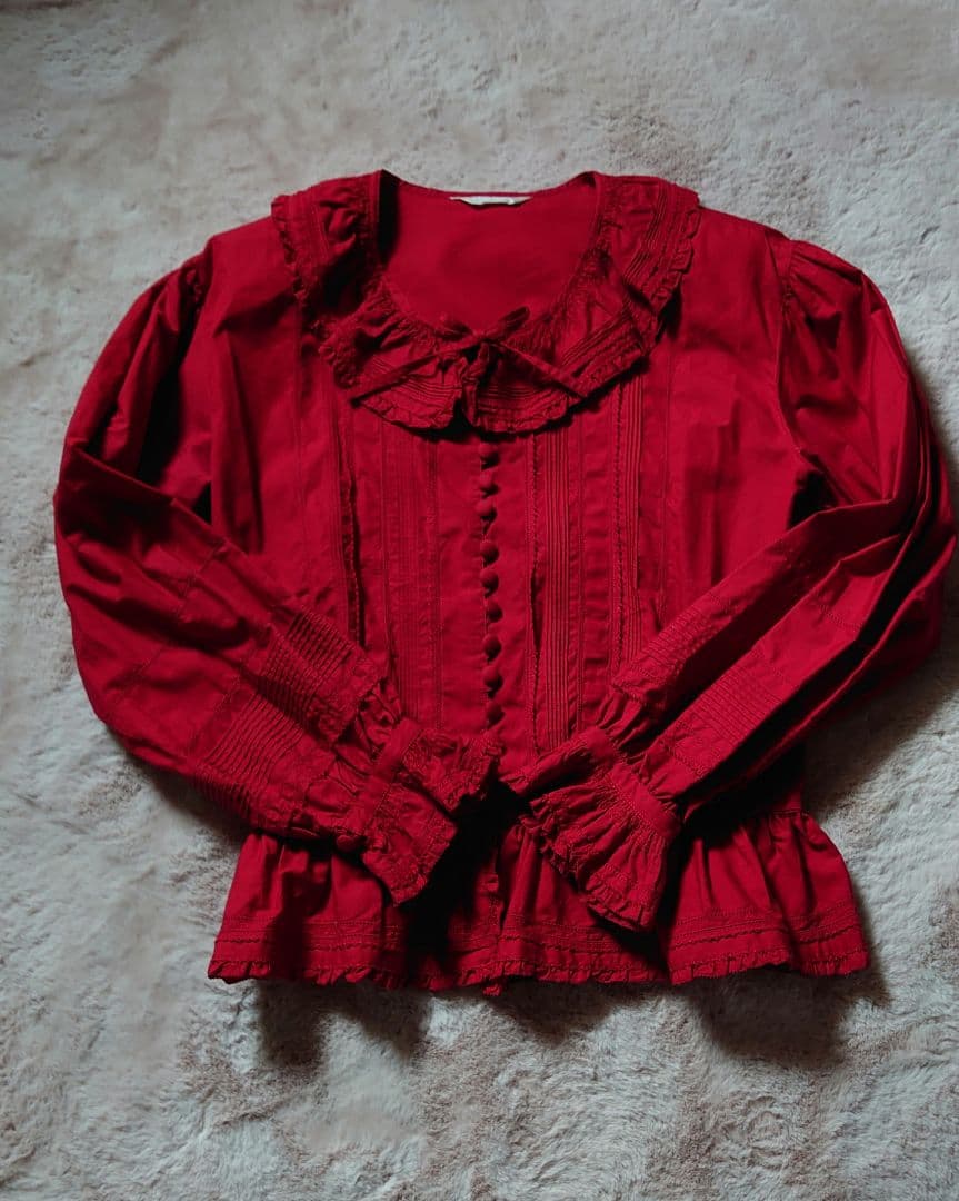 ピンクハウス♡レッド 丸襟フリル付きブラウス