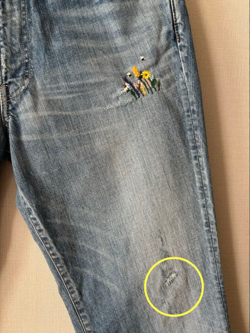 1/31まで価格】 45R 再び ライ麦デニム クロスビー5 ハッチとお花刺繍