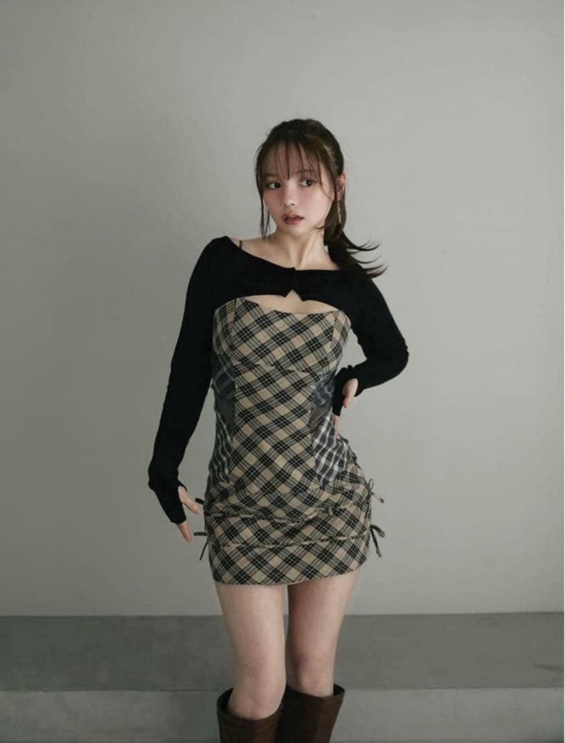 andmary チェックタイトワンピース