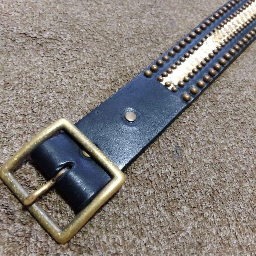 34inch HTC パイソン レザースタッズ ベルト ブラック