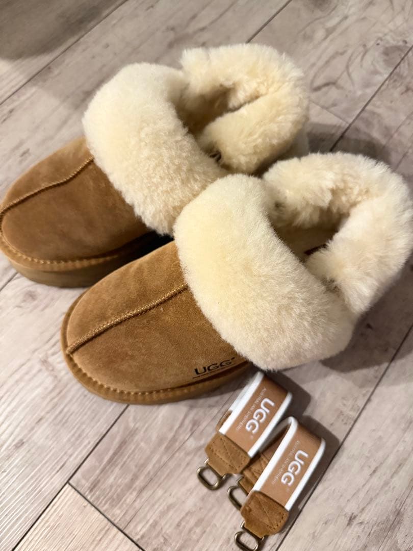 UGG ブラウン ムートンブーツ プラットフォーム スリッパ