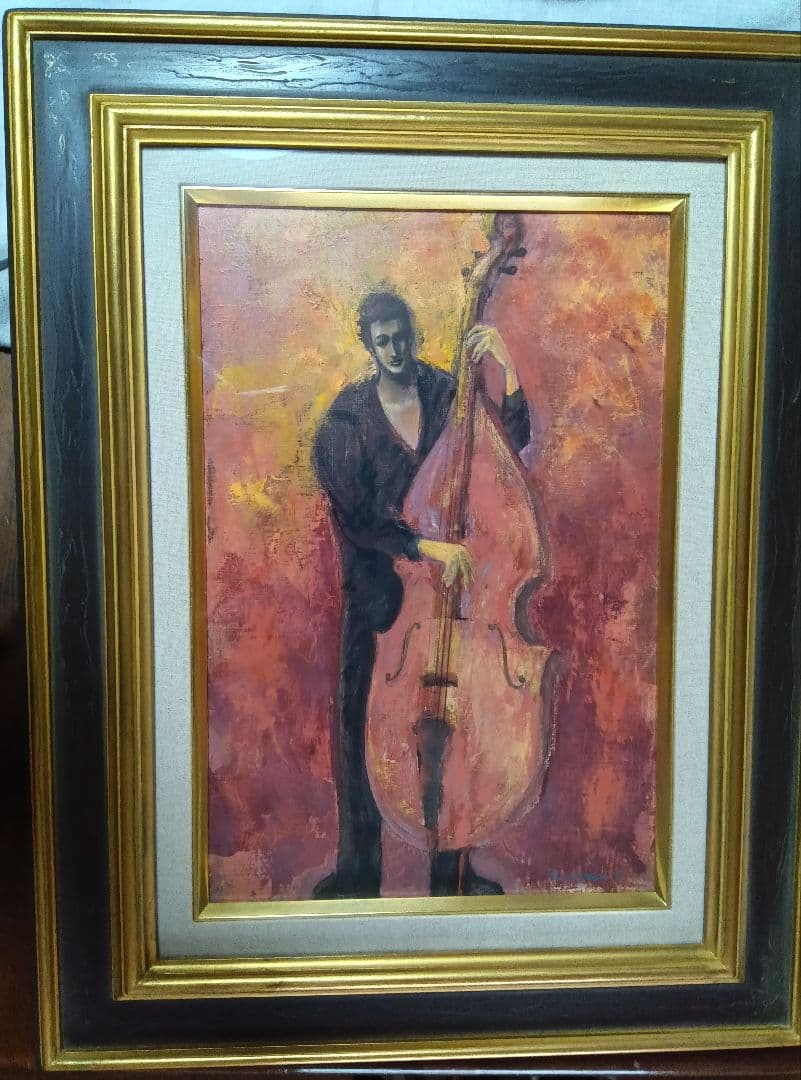 田原常崇　ジャズ演奏者油彩画 P6号