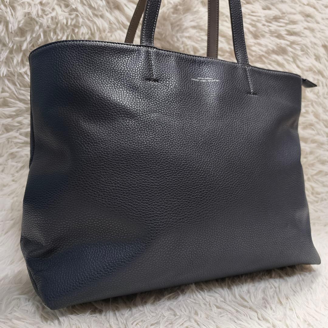 美品 グリーンレーベルリラクシング シボ レザーライク ジップ トート バッグ