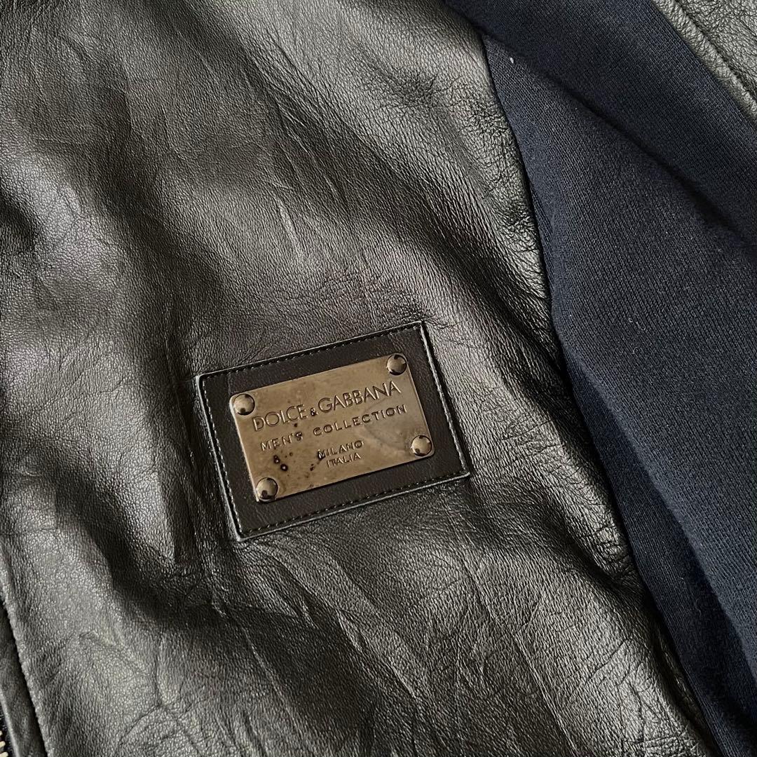 ドルチェアンドガッバーナ レザージャケット ニット スウェット切替 50