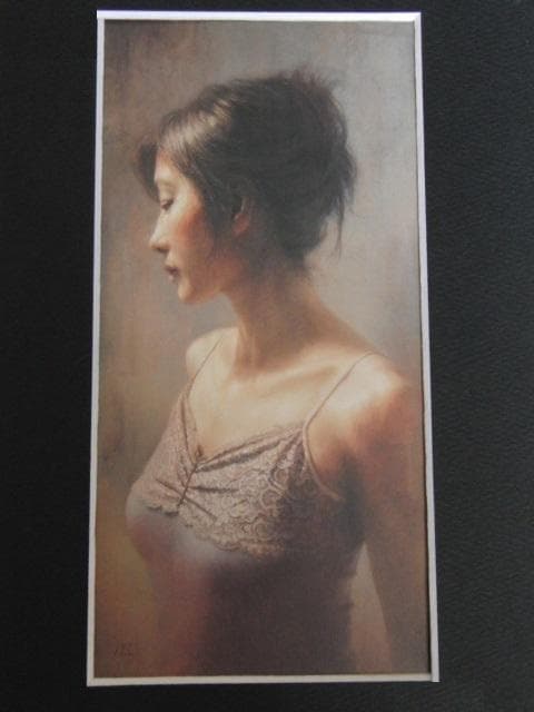 島村信之、【小夜】、希少な額装用画集画、新品高級額 額装付、状態良好