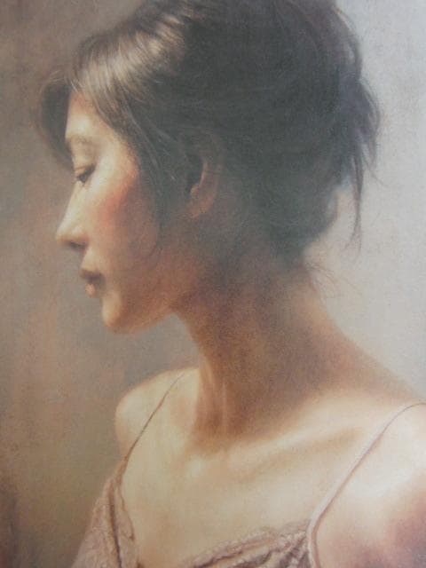 島村信之、【小夜】、希少な額装用画集画、新品高級額 額装付、状態良好