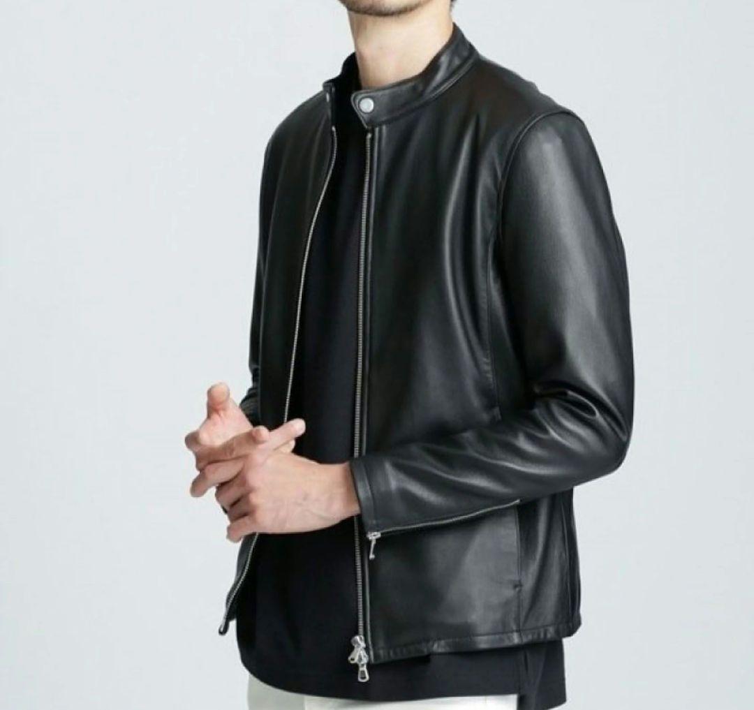 美品■NANO UNIVERSE シングル ライダースジャケット ラムレザー ナノ・ユニバース NANO universe ラムナッパレザーライダース