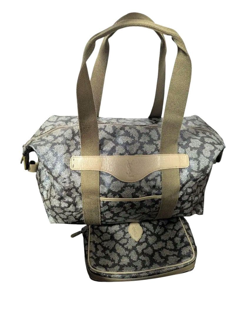 美品 イヴサンローラン ボストンバッグ ポーチ セット ジラフ柄 ヴィンテージ