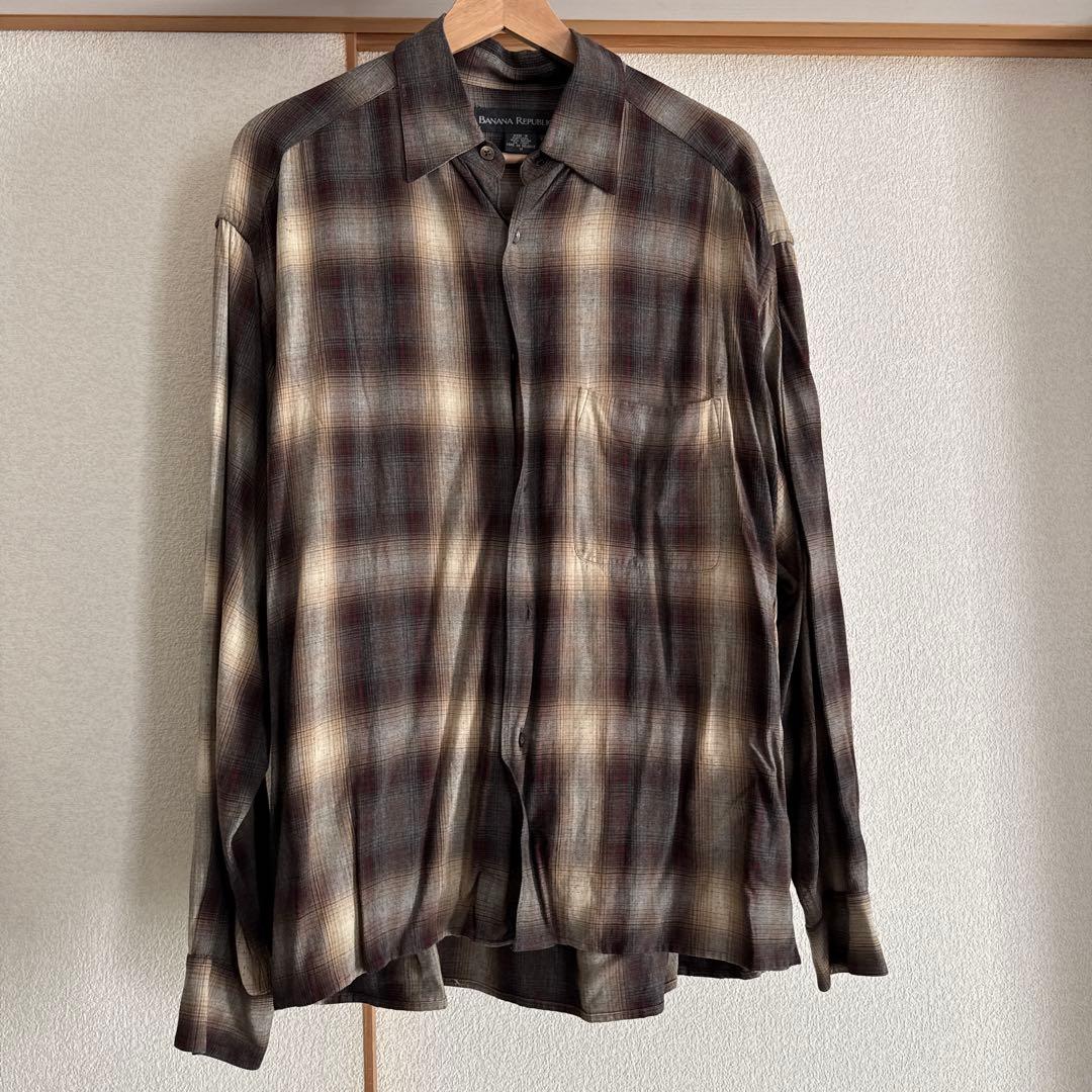 90sBANANA REPUBLICオンブレレーヨン長袖シャツ 90sBANANA REPUBLICオンブレレーヨン長袖シャツ 日本製西脇レーヨン