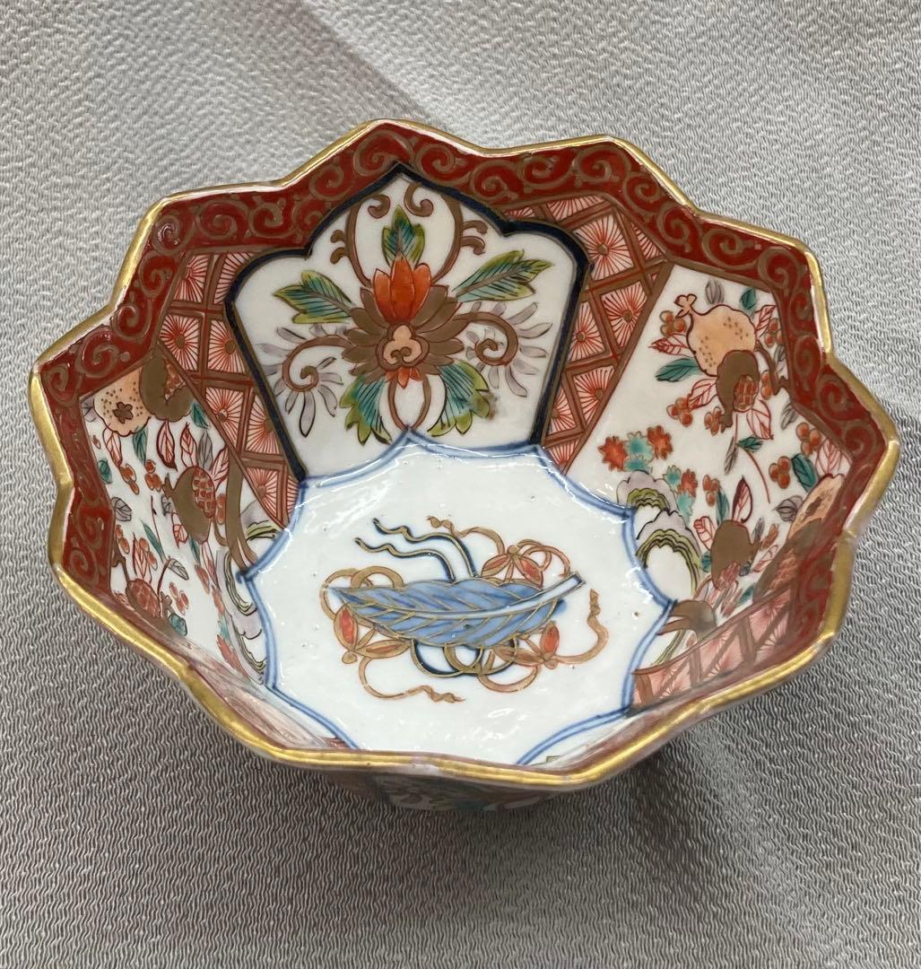 B12s 伊万里焼　錦柘榴図多角形鉢　江戸期　会席・懐石料理