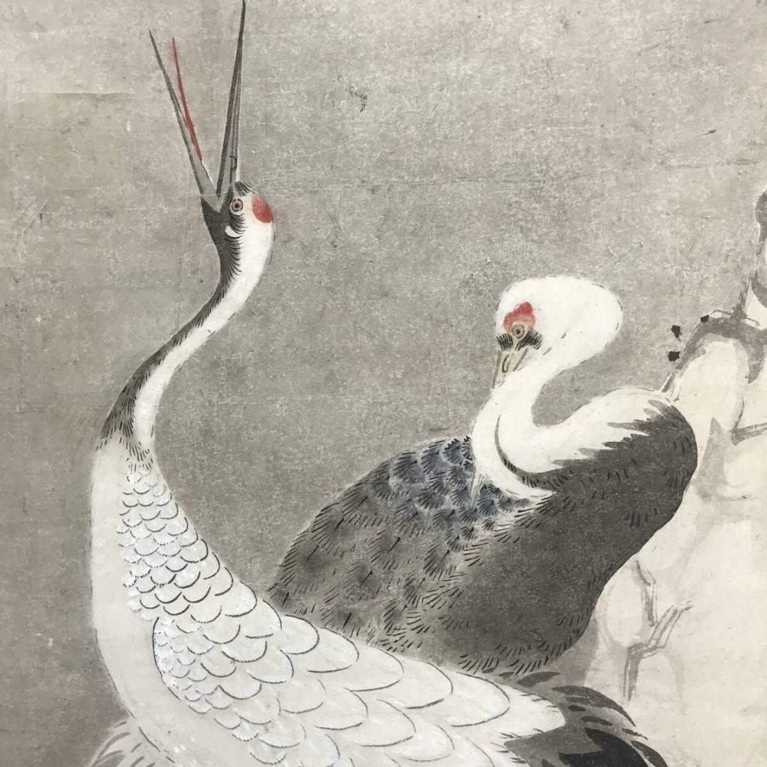 真作/堀江友聲/松竹鶴図/双幅/掛軸/名家伝来/AK-658 真作/