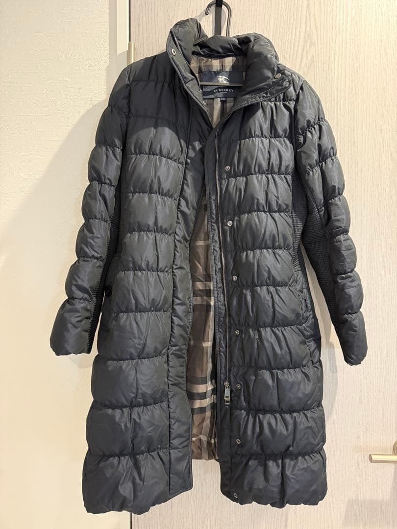 バーバリーダウンコート 38 チェック柄ベルト付き BURBERRY レディース
