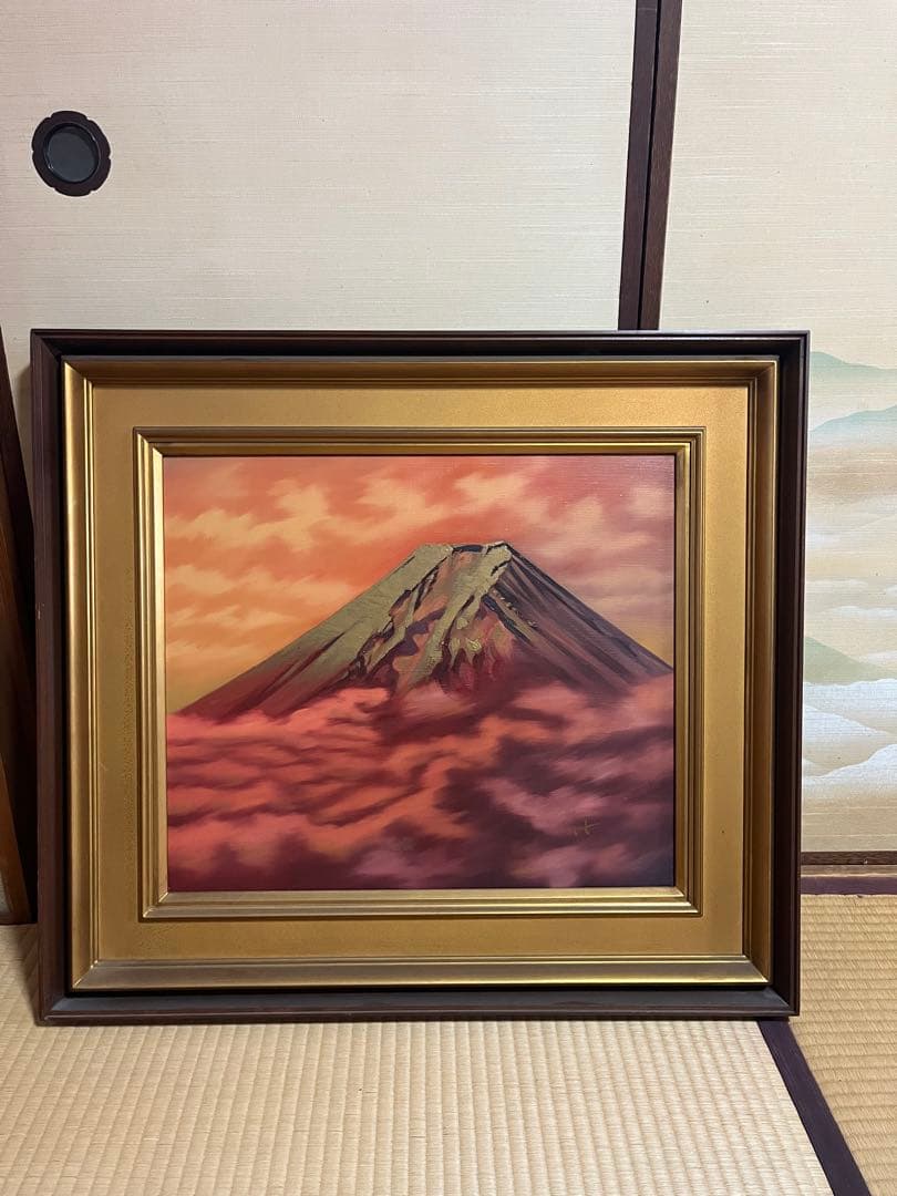 【大型額装】谷崎勉 富士山 油彩画 夕焼け雲海 風景画 F10号クラス