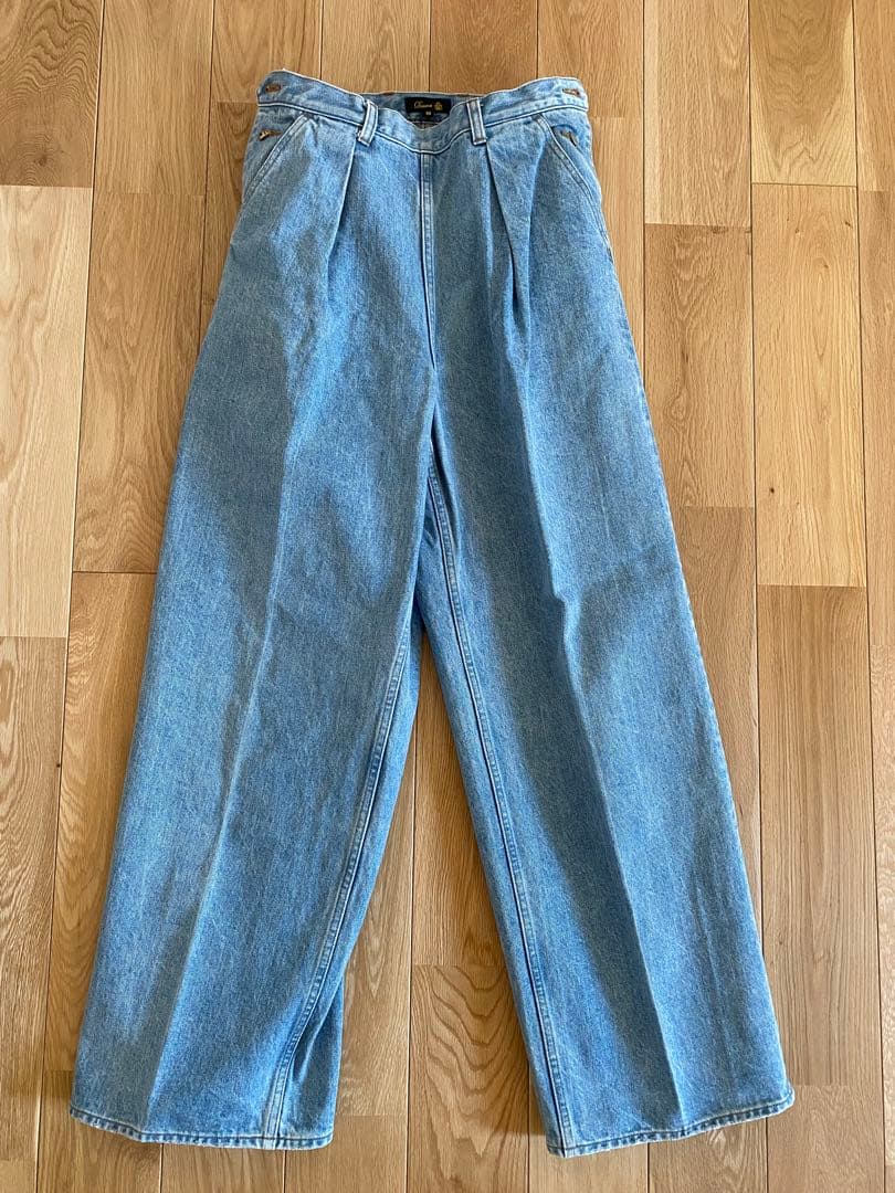 ドゥロワー サイドボタン　ワイドデニム ユーズド加工 ロゴ刺繍 40