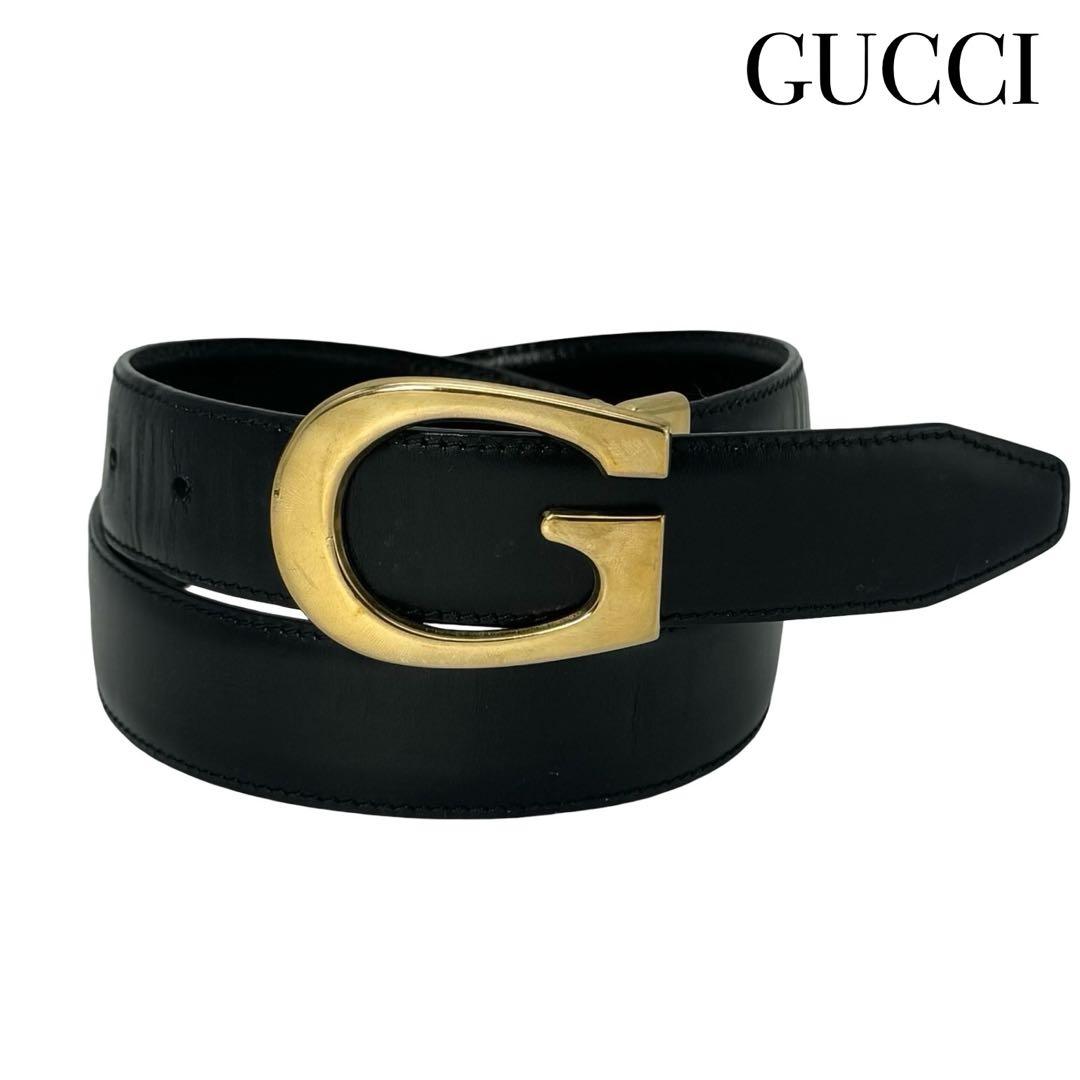 GUCCI グッチ Gバックル レザー ベルト ブラック メンズ レディース