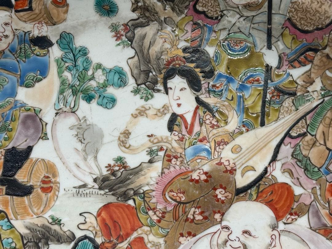 江戸 伊万里 色絵 七福神 飾り大皿 アンティーク 送料込み251219