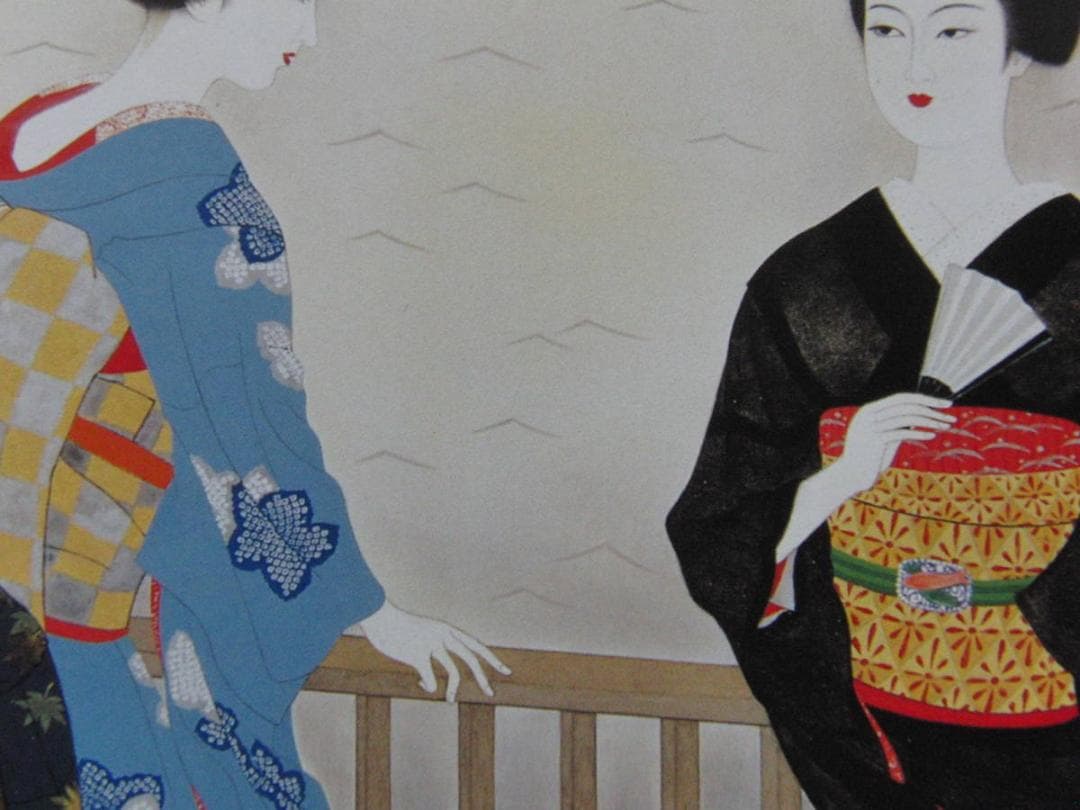 高木義夫、【床涼み】、希少な額装用画集より、新品額装付、状態良好