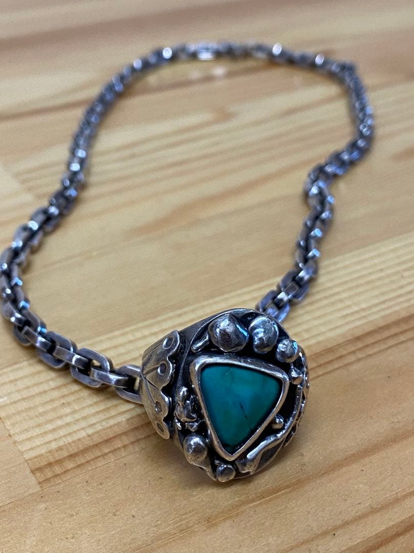 ビンテージシルバー925 ネックレス　ターコイズリング