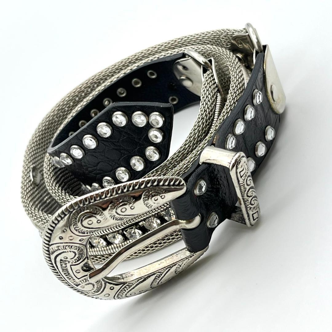 良品 NANNI ナンニ ベルト スタッズ ビジュー ブラック レザー メンズ