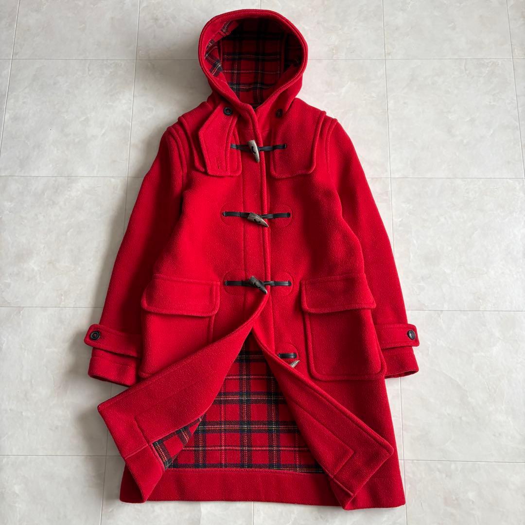 英国製 ロンドントラディショナル ダッフルコート 赤34 チェック裏地 フード付