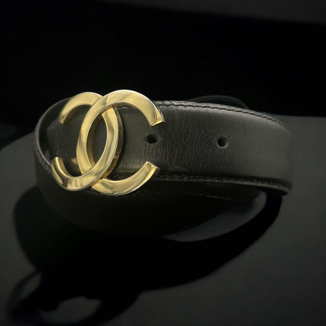 鑑定済み　シャネル　ココマーク バックルベルト レザー ブラック　ゴールド