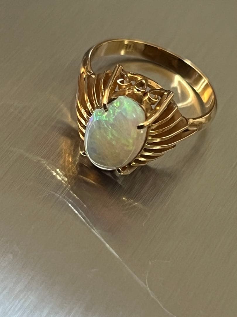 M*2様 K18オパールリング フラワーデザイン アンティーク 18金 8-9号