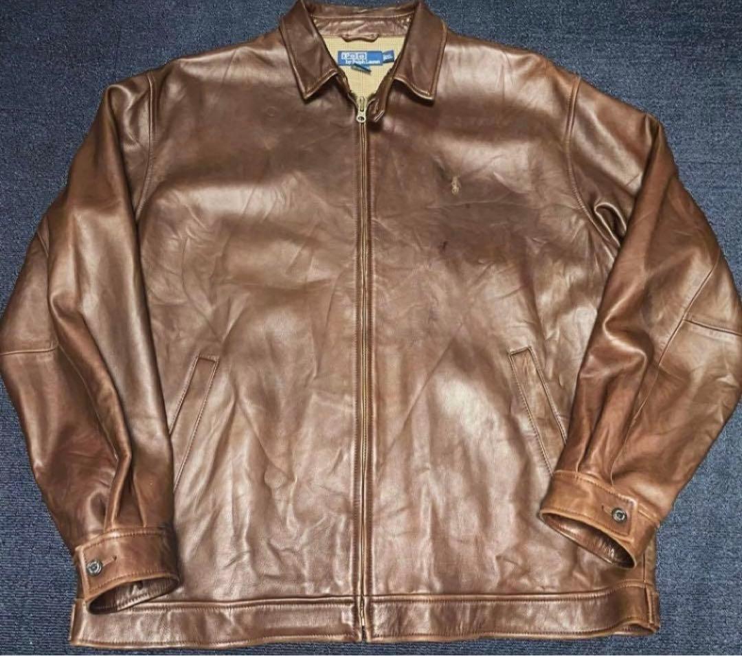 vintage polo ralph leather jacket XL 茶