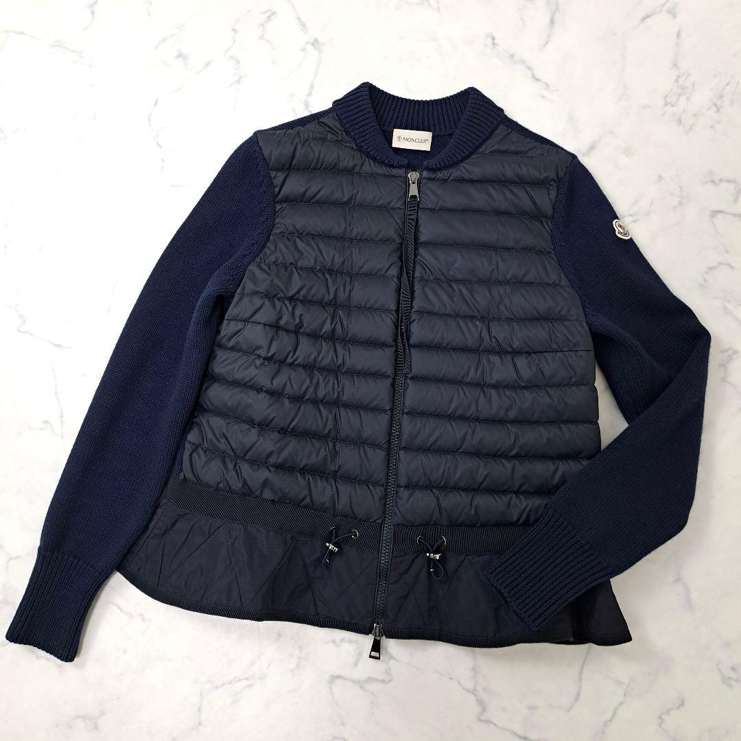 美品★ MONCLER ダウン×ニット フリル ノーカラーダウンジャケット S