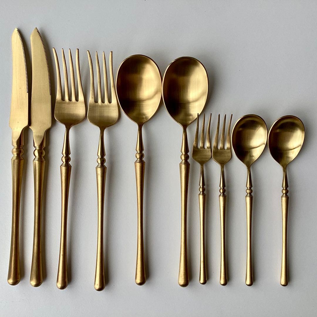 未使用 ゴールドカトラリー ディナー & デザート スプーン フォーク ナイフ