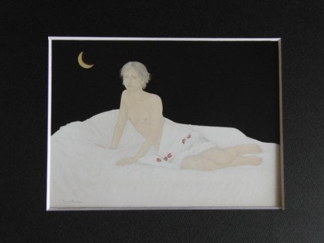 栗原喜依子、【夜の音】、希少な大判額装用画集より、美品、日本人画家