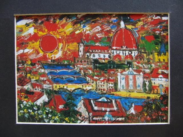 鈴木マサハル、【フィレンツェ】、希少な画集画、新品高級額 額装付