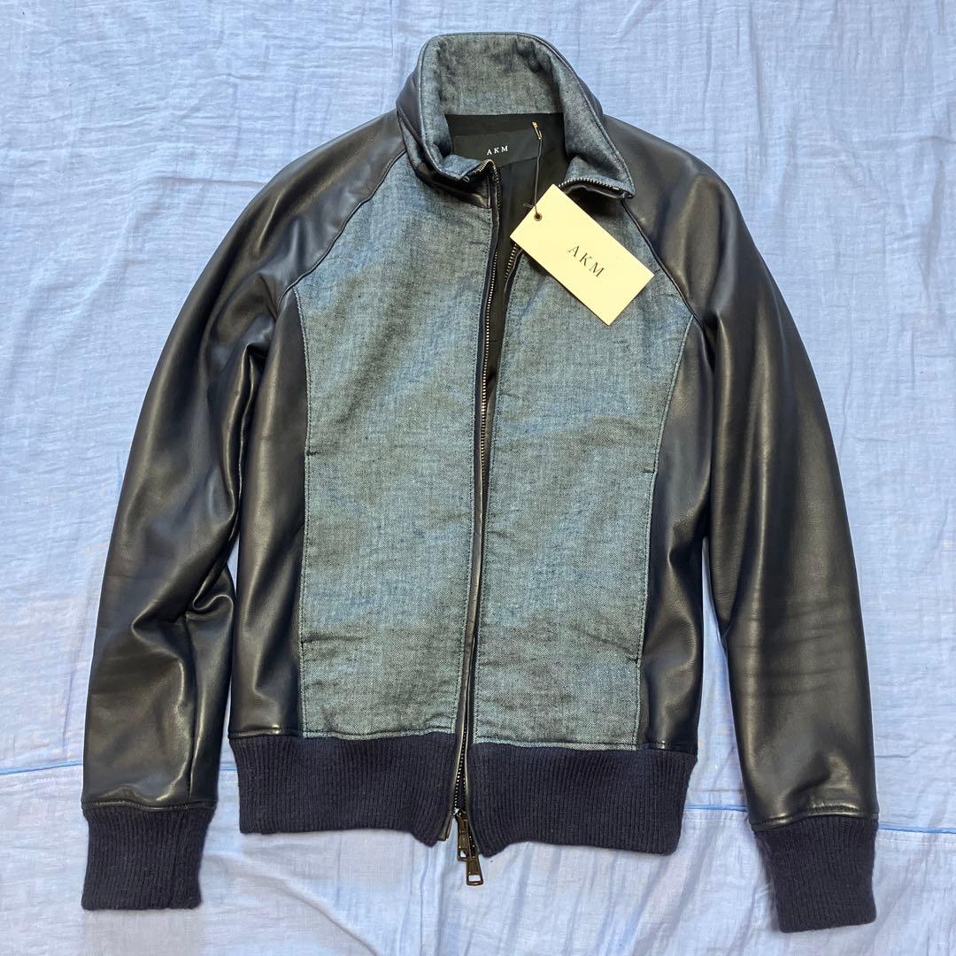 R★タグあり　定価14.5万円　AKM B310 ラムレザー　革ジャン　ネイビー