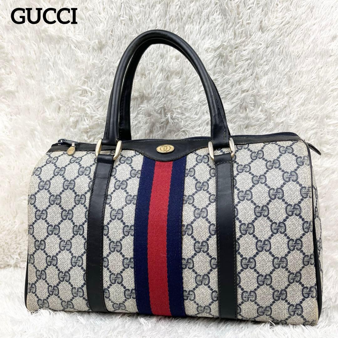 【美品】オールドグッチ シェリーライン GGスプリーム ボストンバッグ ネイビー