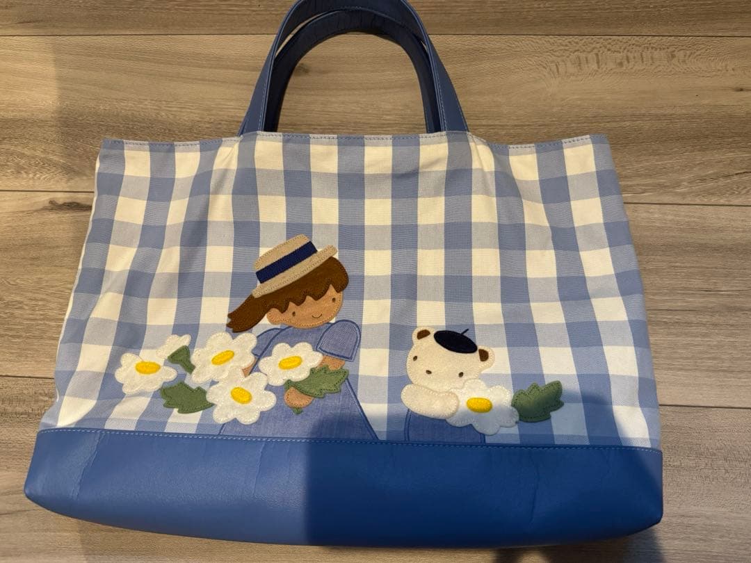 ファミリア チェック　レッスンバック 受注制作】ブランコ くま お受験かばん 手提げかばん レッスンバッグ