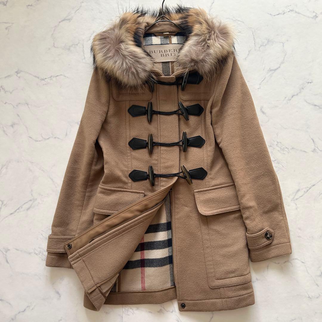 極美品 現行BURBERRY 2wayダッフルコート メガチェック ファー