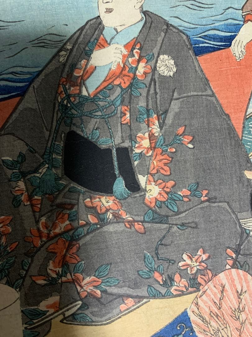 真作」 豊国 木版画 浮世絵 真作 三枚続 美人画 役者絵 大判 江户