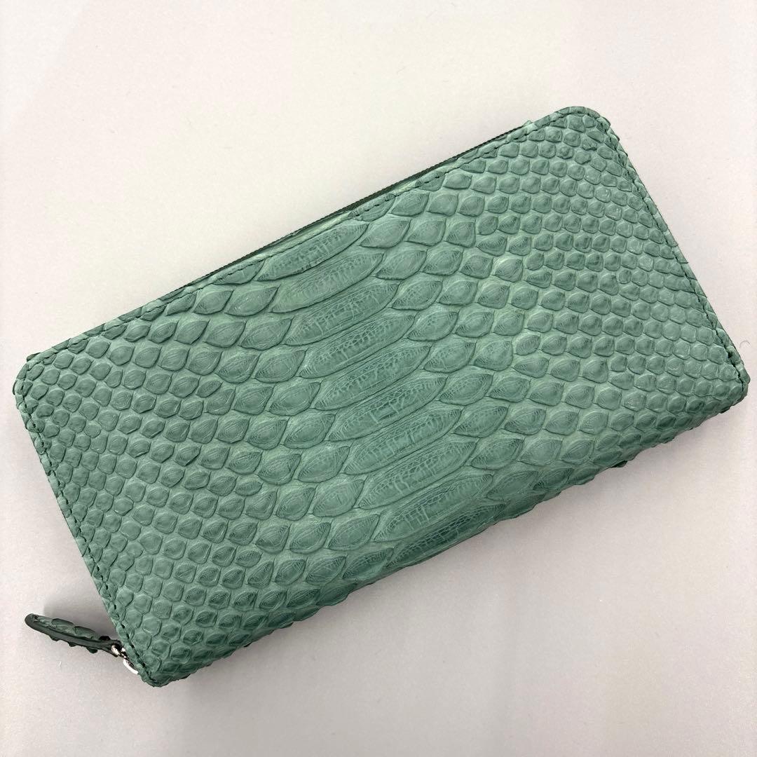 人気　緑　パイソン財布　長財布　パイソン　財布　本革　蛇革　風水　グリーン