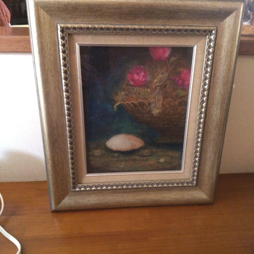 静物画 花と貝殻 ゴールドフレーム