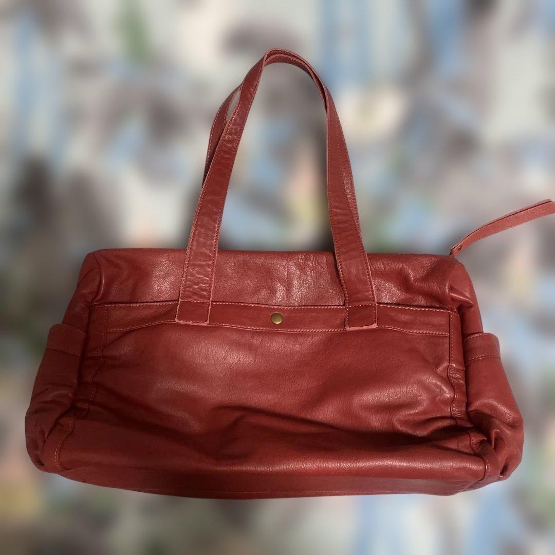 大きめ本革ボストンバック　ワインレッド