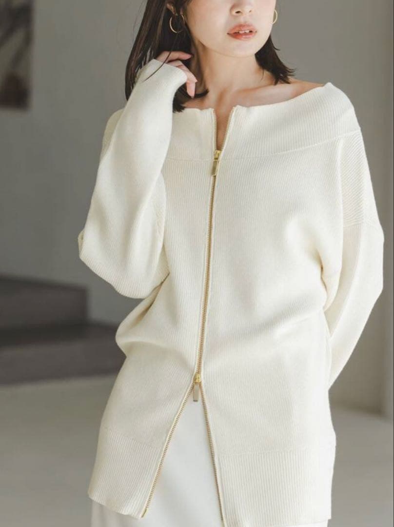 フロントジップボートネックニット　NOBLE