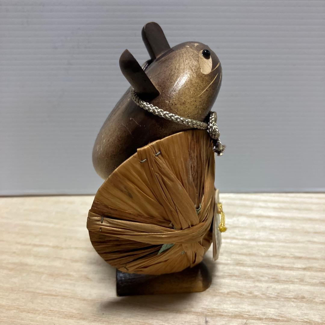 2F 福たぬき 置物 木彫り 縁起物 笠 徳利 酒 信楽焼風 昭和レトロ 民芸