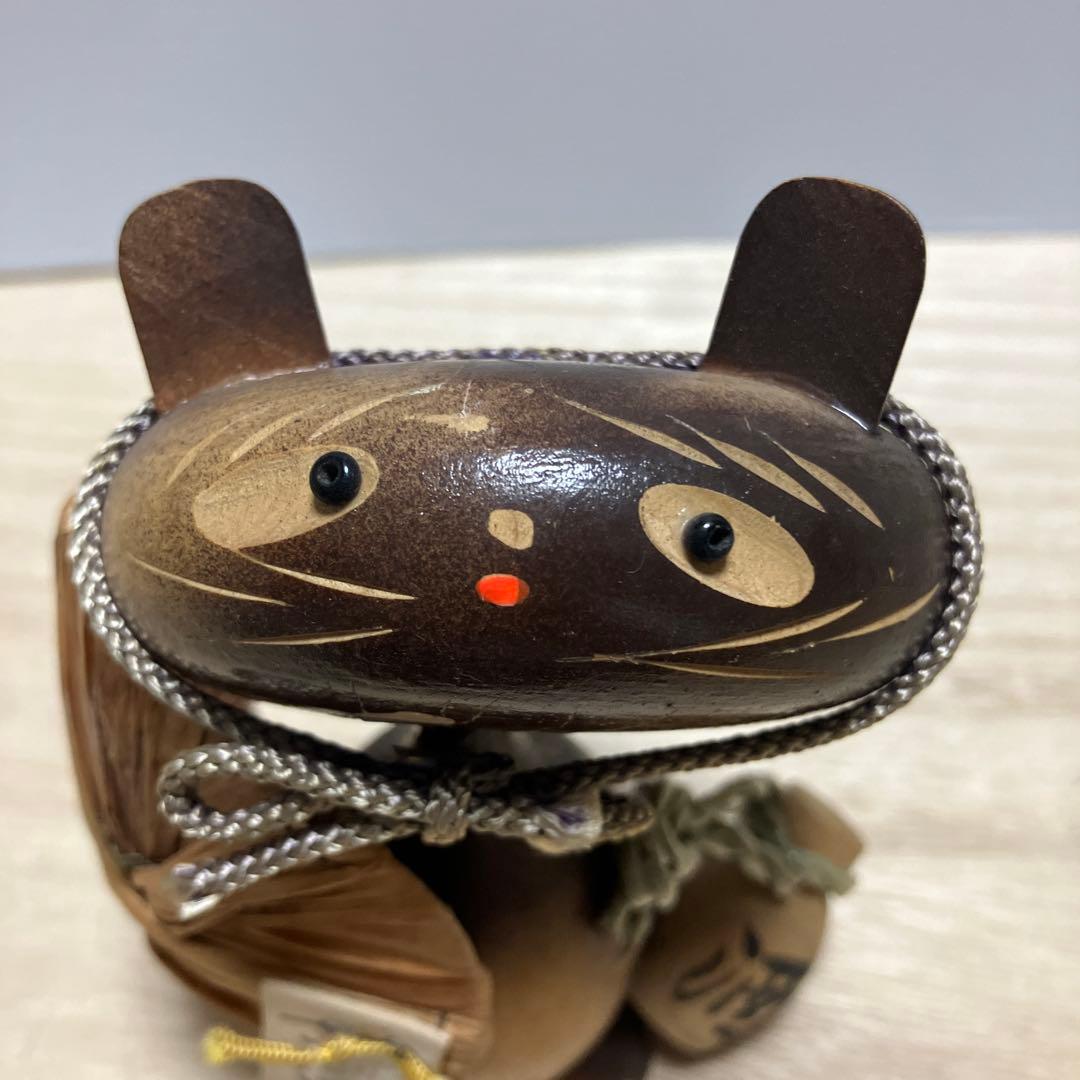 2F 福たぬき 置物 木彫り 縁起物 笠 徳利 酒 信楽焼風 昭和レトロ 民芸